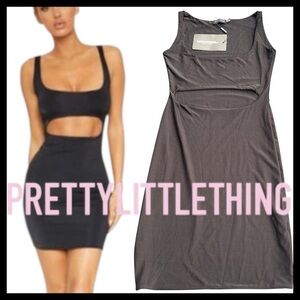 NWT PrettyLittleThing Black Double Layer Slinky Cut Out Bodycon Mini Dress (4)